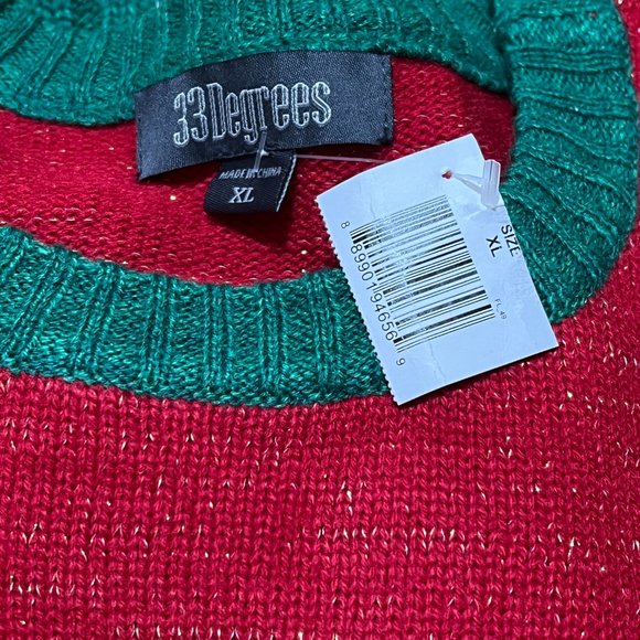 Ugly Christmas Sweater Fuzzy Tree Sleeves Bell Pompoms Green Red Mens Womens XL - Picture 2 of 4